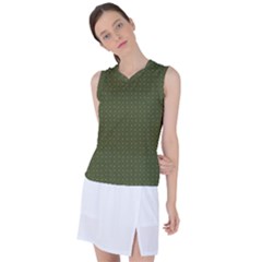 Army Green Color Polka Dots Women s Sleeveless Sports Top by SpinnyChairDesigns