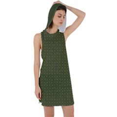 Army Green Color Polka Dots Racer Back Hoodie Dress by SpinnyChairDesigns