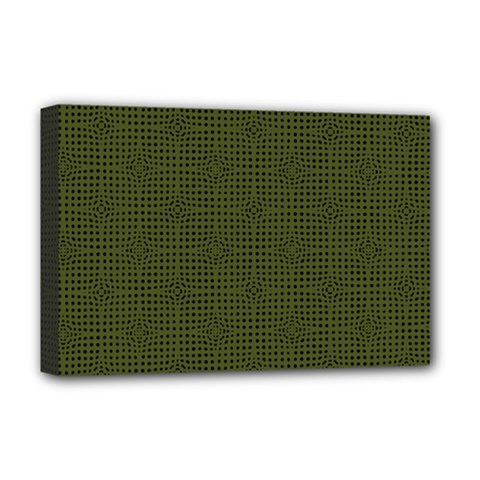 Army Green Color Polka Dots Deluxe Canvas 18  X 12  (stretched) by SpinnyChairDesigns