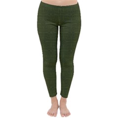 Army Green Color Polka Dots Classic Winter Leggings by SpinnyChairDesigns