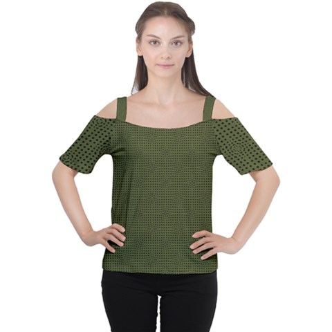 Army Green Color Polka Dots Cutout Shoulder Tee by SpinnyChairDesigns