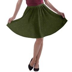 Army Green Color Polka Dots A-line Skater Skirt by SpinnyChairDesigns