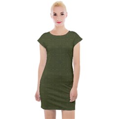 Army Green Color Polka Dots Cap Sleeve Bodycon Dress by SpinnyChairDesigns