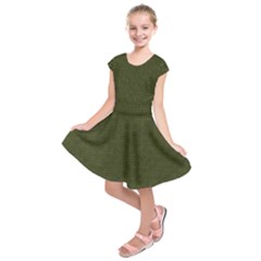 Army Green Color Polka Dots Kids  Short Sleeve Dress