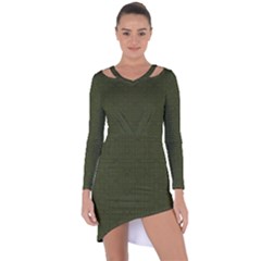 Army Green Color Polka Dots Asymmetric Cut-out Shift Dress by SpinnyChairDesigns