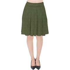 Army Green Color Polka Dots Velvet High Waist Skirt by SpinnyChairDesigns