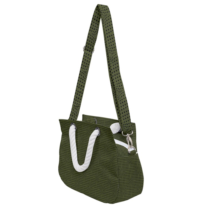 Army Green Color Polka Dots Rope Handles Shoulder Strap Bag