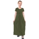 Army Green Color Polka Dots Kids  Short Sleeve Maxi Dress View1