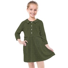 Army Green Color Polka Dots Kids  Quarter Sleeve Shirt Dress by SpinnyChairDesigns