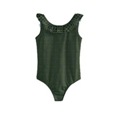 Army Green Color Polka Dots Kids  Frill Swimsuit by SpinnyChairDesigns