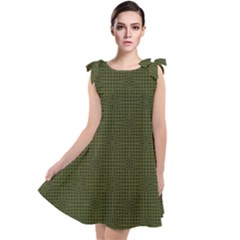 Army Green Color Polka Dots Tie Up Tunic Dress by SpinnyChairDesigns