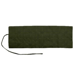 Army Green Color Polka Dots Roll Up Canvas Pencil Holder (m) by SpinnyChairDesigns