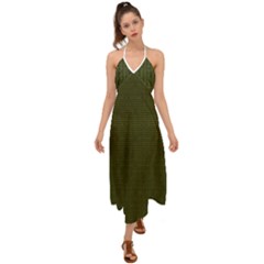 Army Green Color Polka Dots Halter Tie Back Dress  by SpinnyChairDesigns