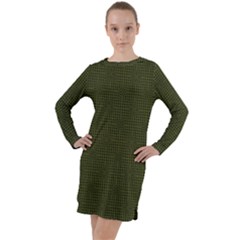 Army Green Color Polka Dots Long Sleeve Hoodie Dress by SpinnyChairDesigns