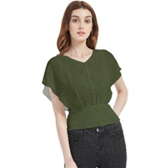 Army Green Color Polka Dots Butterfly Chiffon Blouse