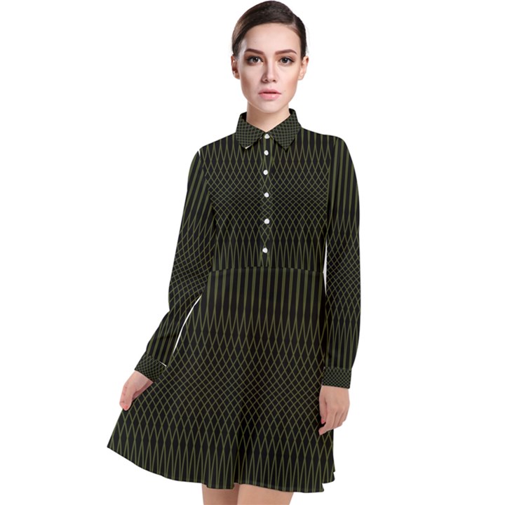 Army Green Black Stripes Long Sleeve Chiffon Shirt Dress