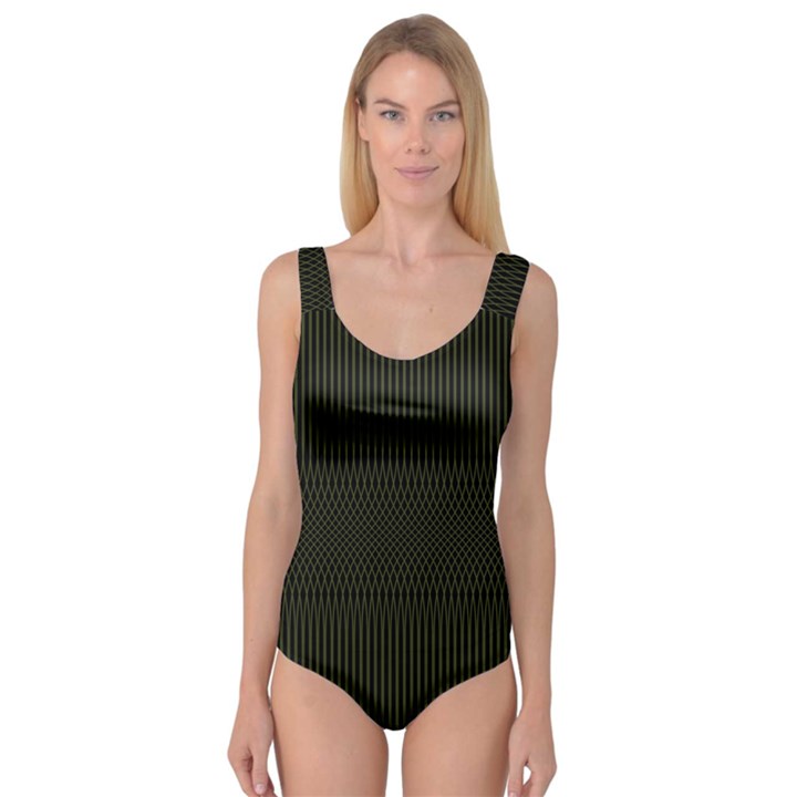 Army Green Black Stripes Princess Tank Leotard 