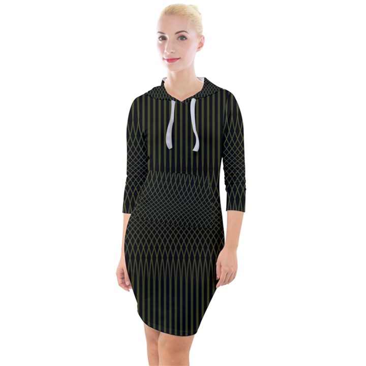 Army Green Black Stripes Quarter Sleeve Hood Bodycon Dress