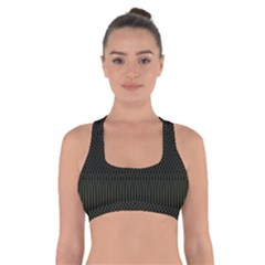 Army Green Black Stripes Cross Back Sports Bra by SpinnyChairDesigns