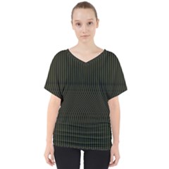 Army Green Black Stripes V-neck Dolman Drape Top by SpinnyChairDesigns