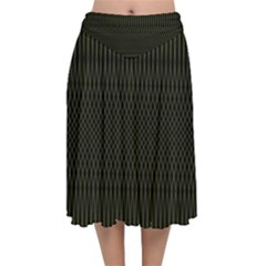 Army Green Black Stripes Velvet Flared Midi Skirt by SpinnyChairDesigns