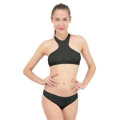 Army Green Black Stripes High Neck Bikini Set by SpinnyChairDesigns