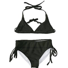 Army Green Black Stripes Kids  Classic Bikini Set by SpinnyChairDesigns