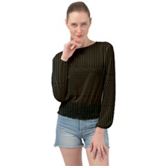 Army Green Black Stripes Banded Bottom Chiffon Top by SpinnyChairDesigns