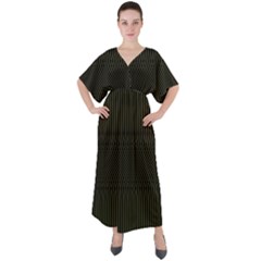 Army Green Black Stripes V-neck Boho Style Maxi Dress by SpinnyChairDesigns