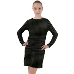 Army Green Black Stripes Long Sleeve Hoodie Dress by SpinnyChairDesigns