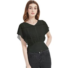 Army Green Black Stripes Butterfly Chiffon Blouse