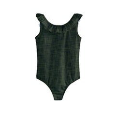 Army Green Texture Kids  Frill Swimsuit by SpinnyChairDesigns