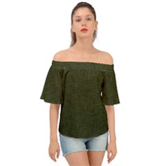 Army Green Texture Off Shoulder Short Sleeve Top by SpinnyChairDesigns