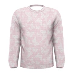 Ballet Pink White Color Butterflies Batik  Men s Long Sleeve Tee by SpinnyChairDesigns