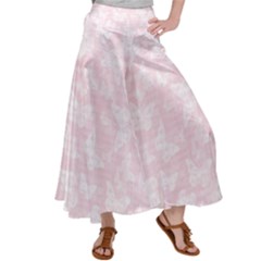 Ballet Pink White Color Butterflies Batik  Satin Palazzo Pants by SpinnyChairDesigns