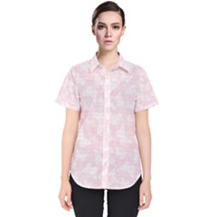 Ballet Pink White Color Butterflies Batik  Women s Short Sleeve Shirt