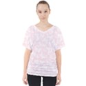 Ballet Pink White Color Butterflies Batik  V-Neck Dolman Drape Top View1