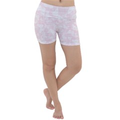 Ballet Pink White Color Butterflies Batik  Lightweight Velour Yoga Shorts by SpinnyChairDesigns