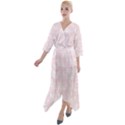 Ballet Pink White Color Butterflies Batik  Quarter Sleeve Wrap Front Maxi Dress View1