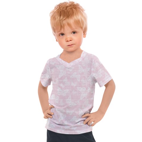 Ballet Pink White Color Butterflies Batik  Kids  Sports Tee by SpinnyChairDesigns