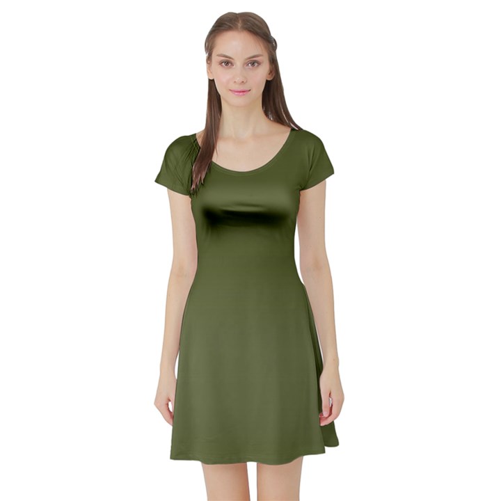 Army Green Color Ombre Short Sleeve Skater Dress