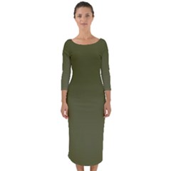 Army Green Color Ombre Quarter Sleeve Midi Bodycon Dress by SpinnyChairDesigns