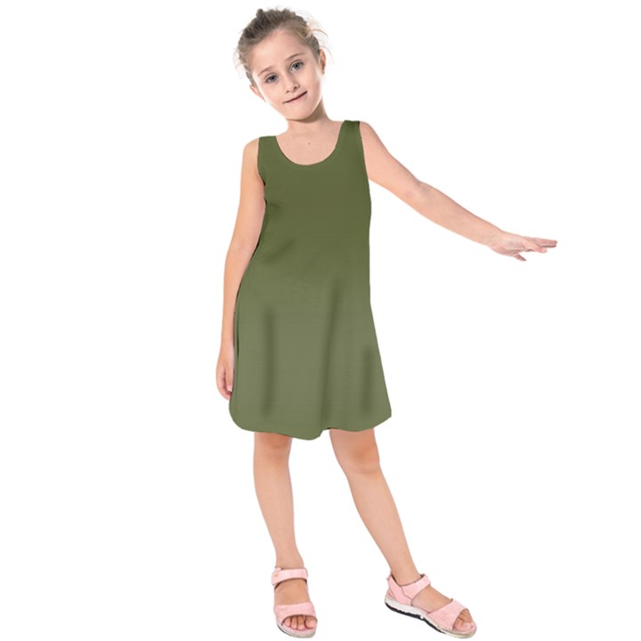 Army Green Color Ombre Kids  Sleeveless Dress