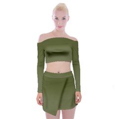 Army Green Color Ombre Off Shoulder Top With Mini Skirt Set by SpinnyChairDesigns