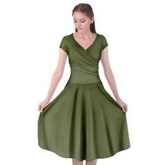 Army Green Color Ombre Cap Sleeve Wrap Front Dress by SpinnyChairDesigns