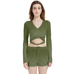 Army Green Color Ombre Velvet Wrap Crop Top by SpinnyChairDesigns