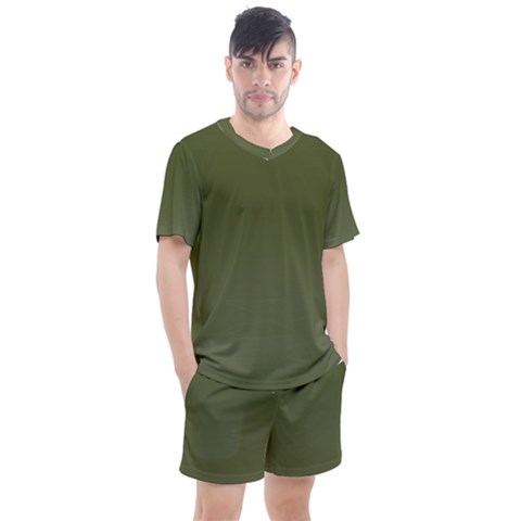 Army Green Color Ombre Men s Mesh Tee And Shorts Set by SpinnyChairDesigns