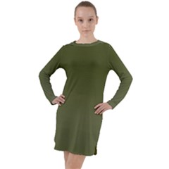 Army Green Color Ombre Long Sleeve Hoodie Dress by SpinnyChairDesigns