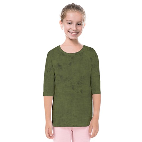 Army Green Color Grunge Kids  Quarter Sleeve Raglan Tee by SpinnyChairDesigns