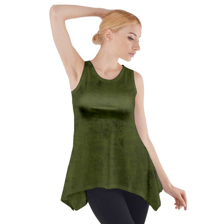 Army Green Color Grunge Side Drop Tank Tunic